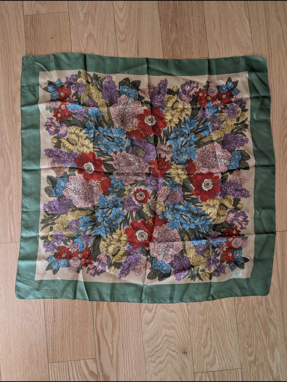 Floral Square Scarf with Green Border